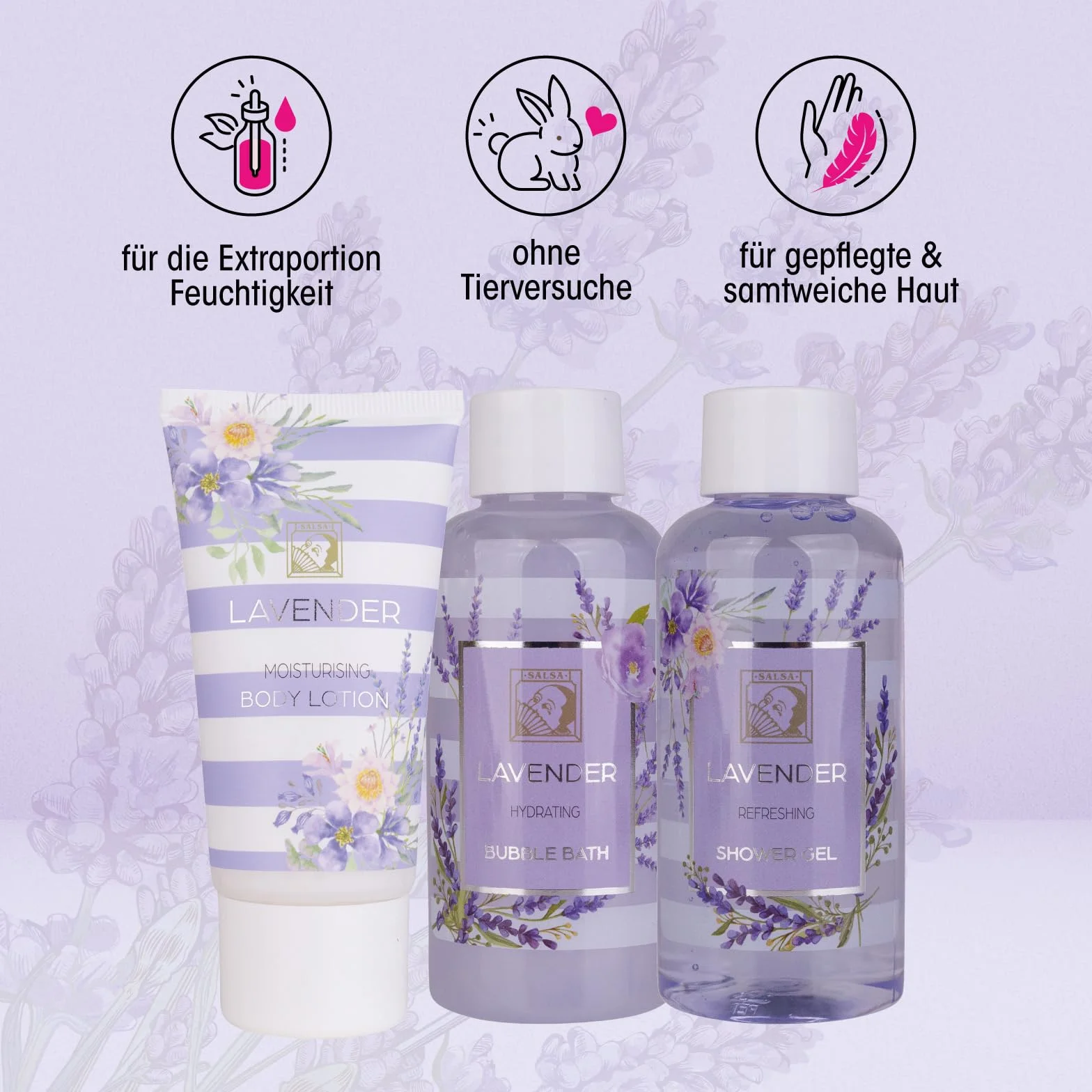 Accentra Set de Douche Cadeau LAVANDE 3 pièces Gel Douche Lotion Corps Bain Moussant
