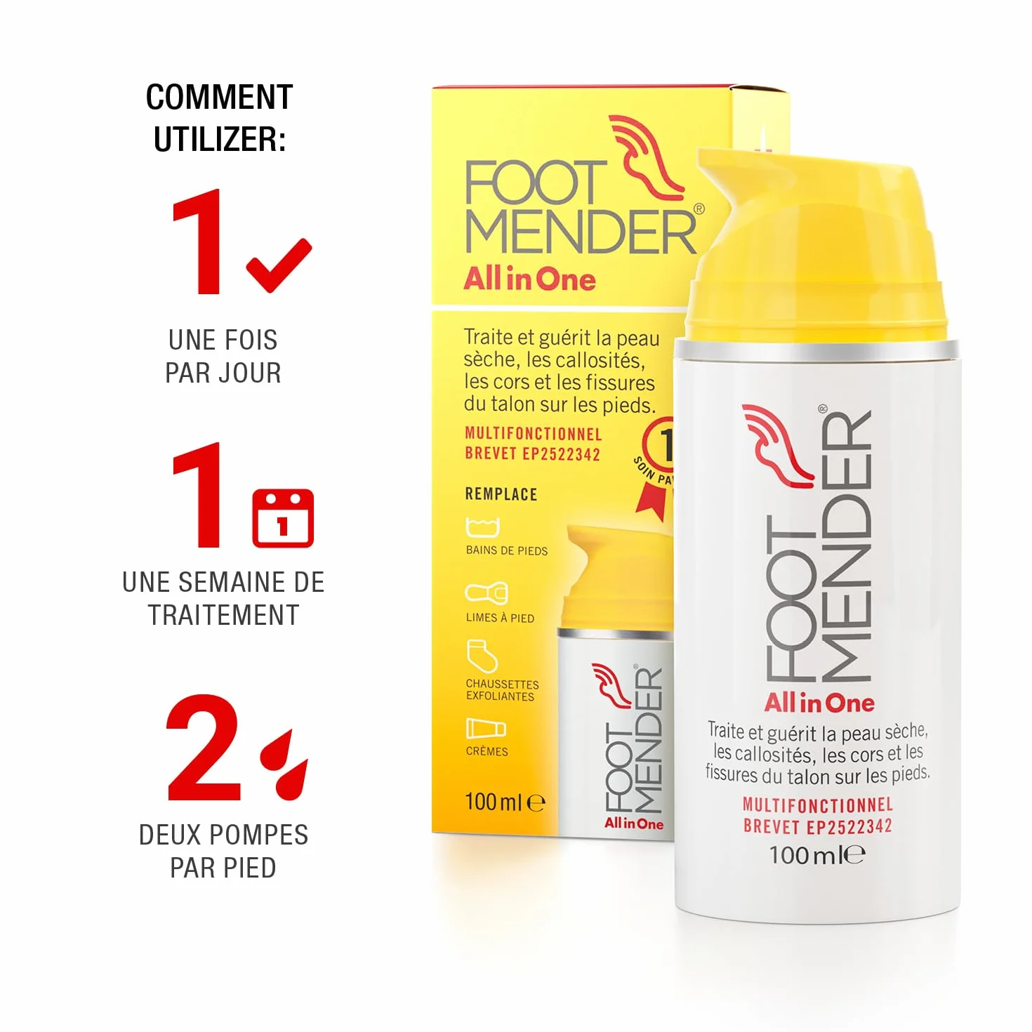 Footmender All in One Traite et Guérit les Pieds Secs, Peau Dure, Cors et Talons Fissurés 100 ml
