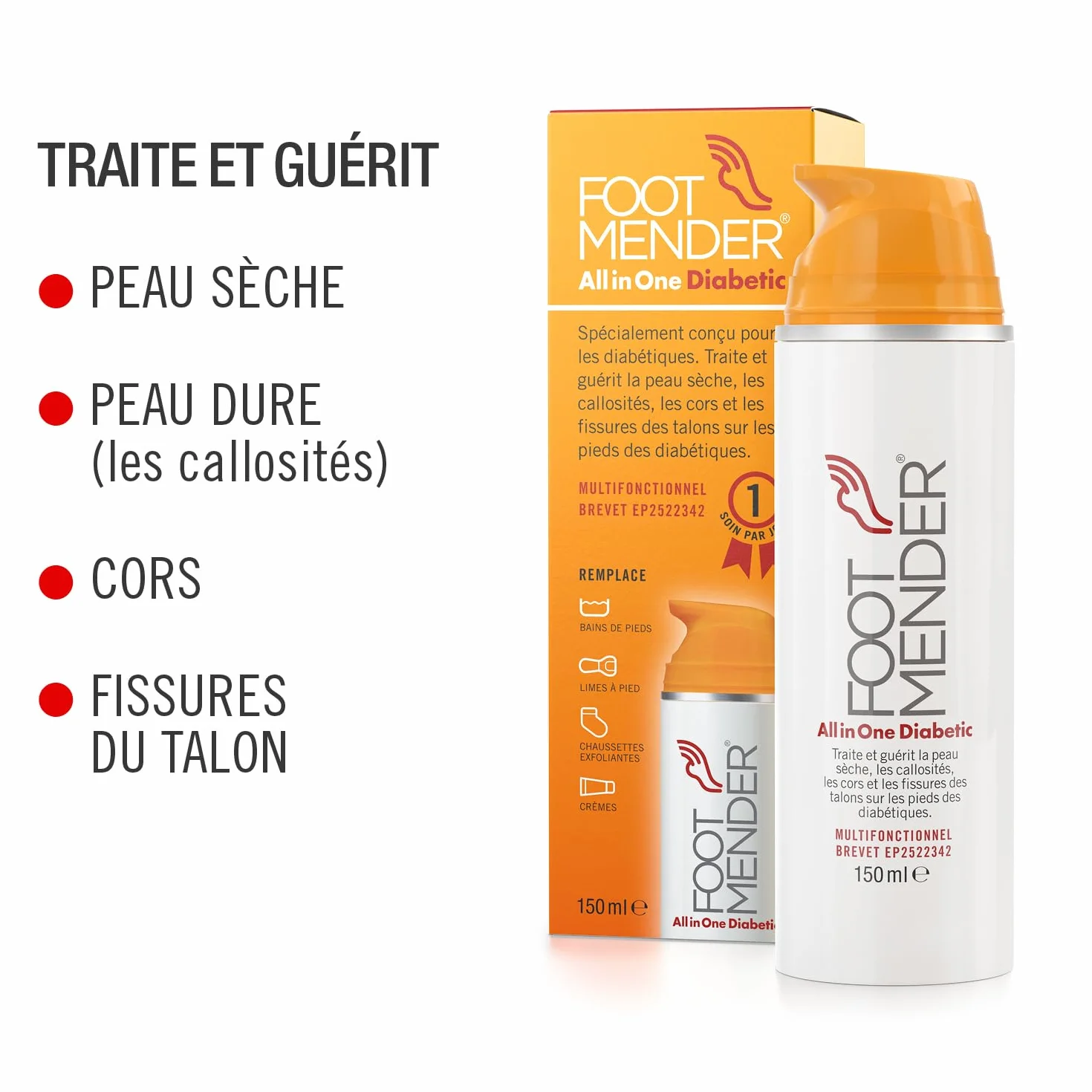 Footmender All in One Diabetic Crème Pieds 150 ml Traite Pieds Secs Callosités Cors Talons Fissurés