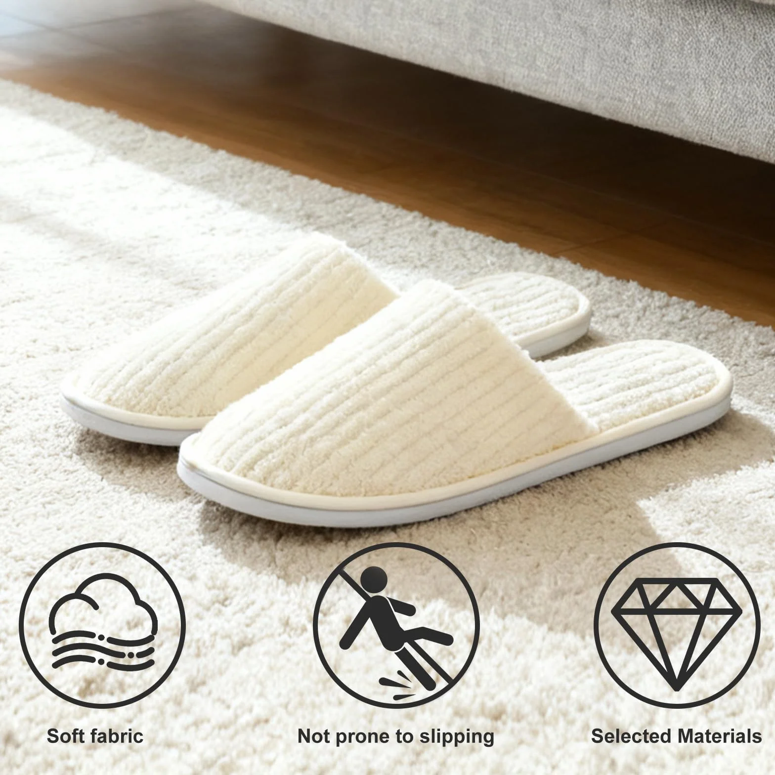 Lot de 10 paires de pantoufles de spa, antidérapantes, jetables, avec orteils fermés, en tissu éponge pour la maison, la chambre à coucher, la salle de bain, l'intérieur - Unisexe - Beige