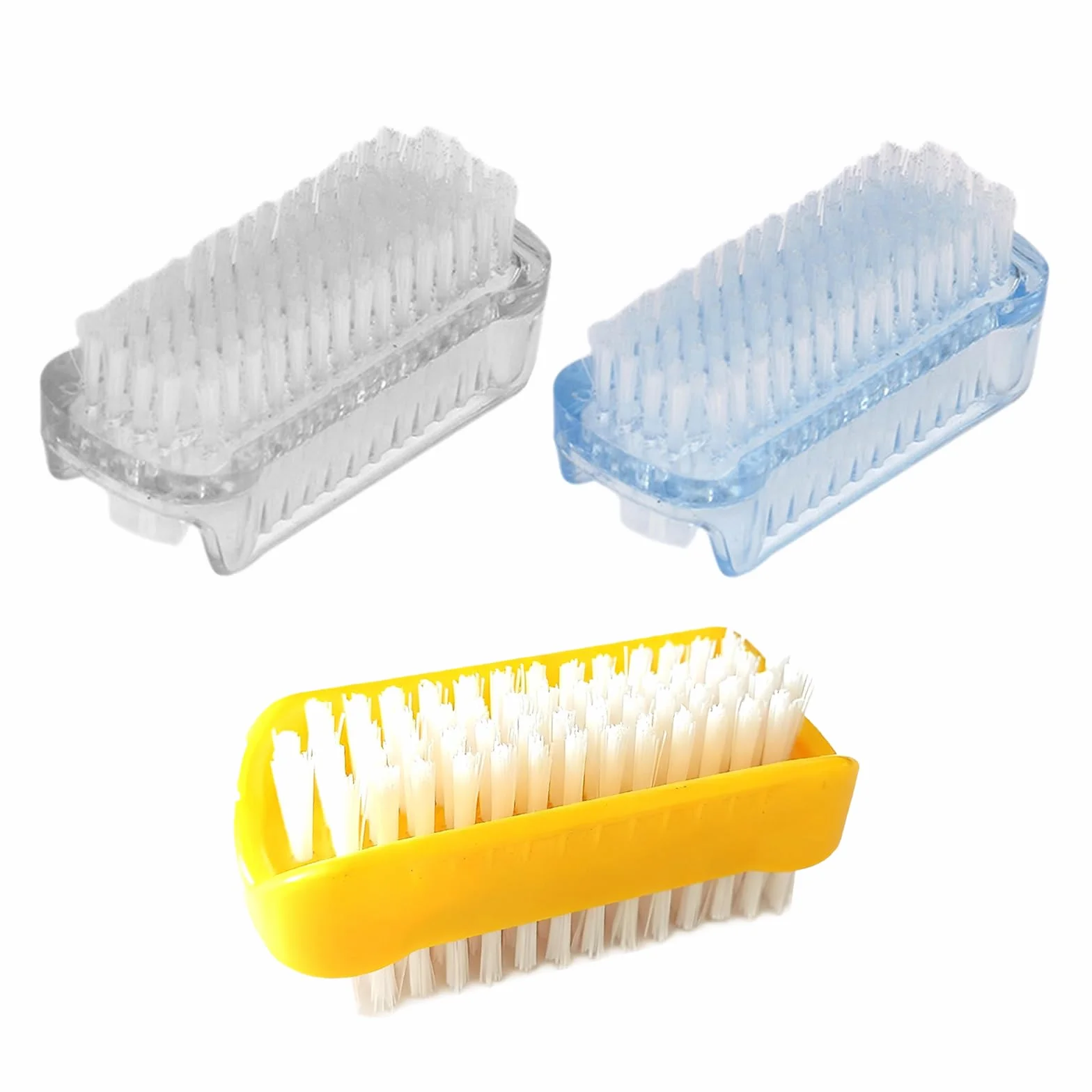 Lot de 3 brosses à ongles robustes double face transparente exfoliante pour nettoyage des mains, pieds
