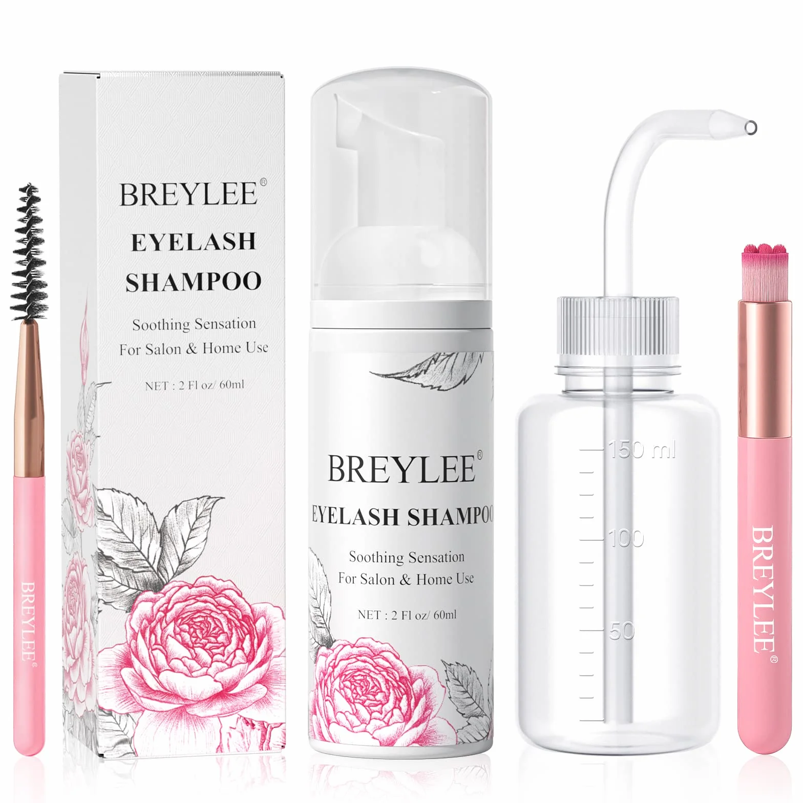 BREYLEE Shampooing pour cils 60 ml, nettoyant pour extensions de cils, sans parabène