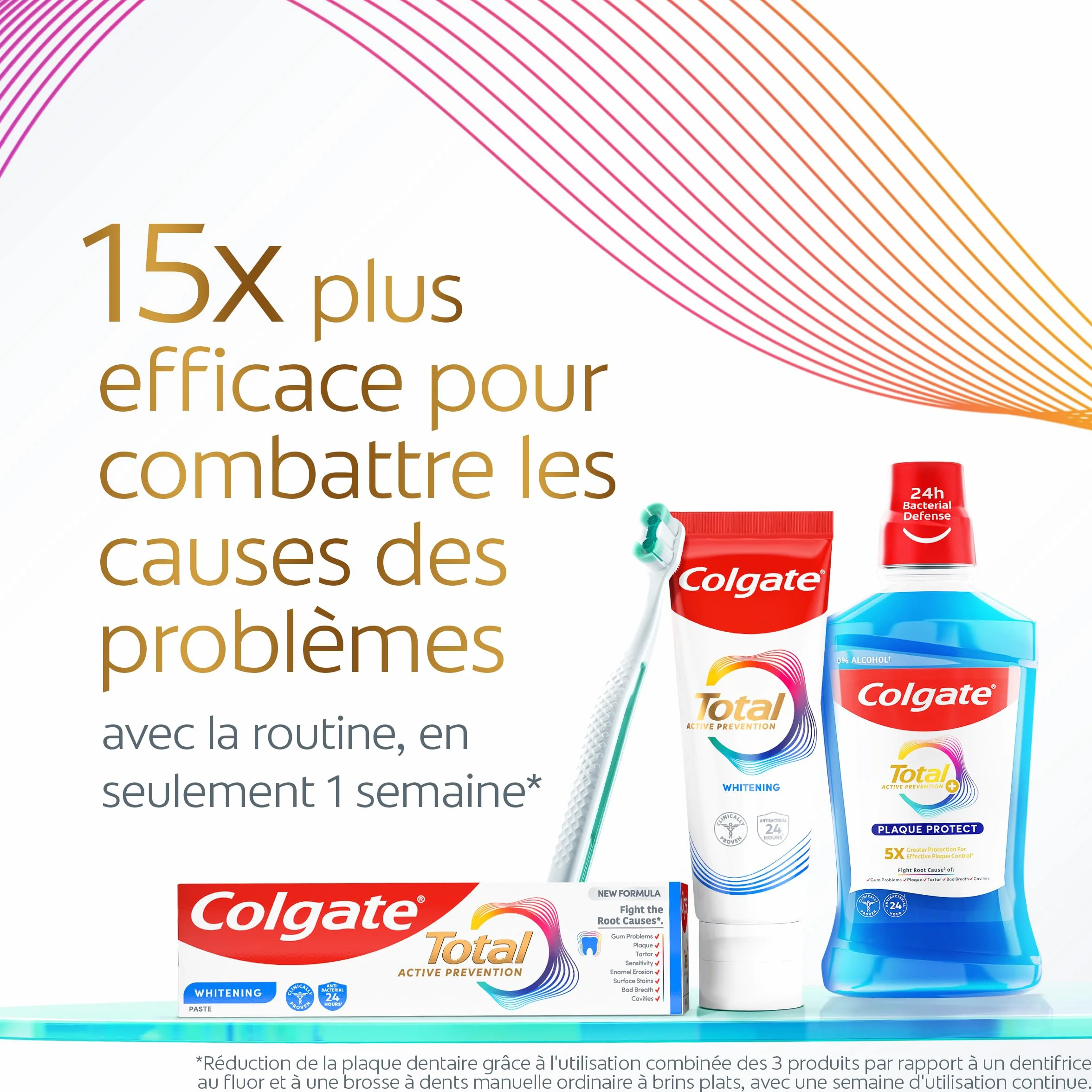 COLGATE Total Prévention Dentifrice 24h Active Blancheur Naturelle 3x75ml