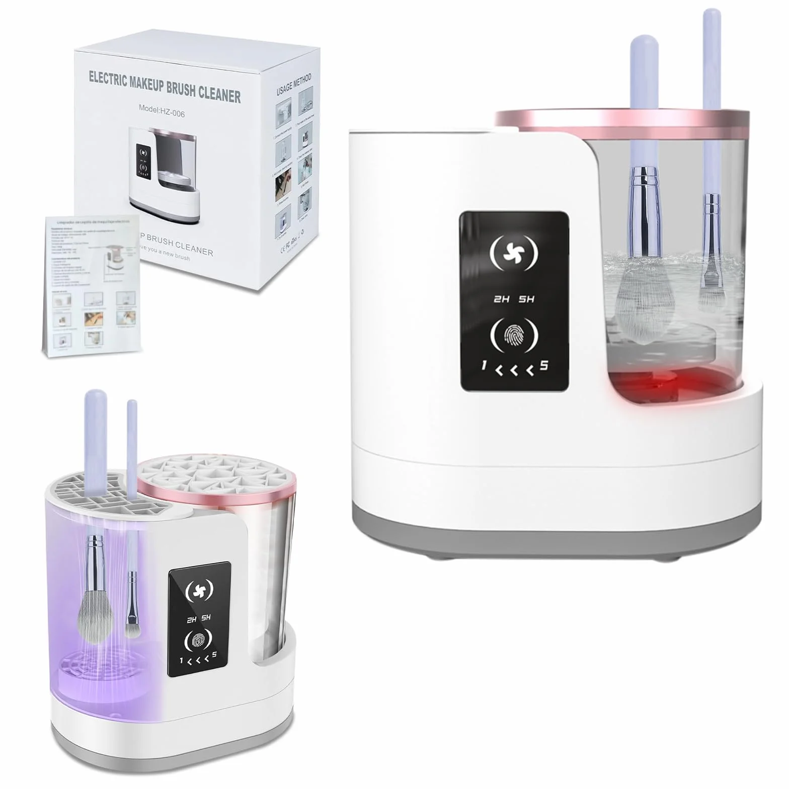 Nettoyeur électrique pour pinceaux maquillage, lave pinceaux maquillage fonction de lavage et de séchage à l'air, Nettoyeur automatique les pinceaux cosmétiques multifonction