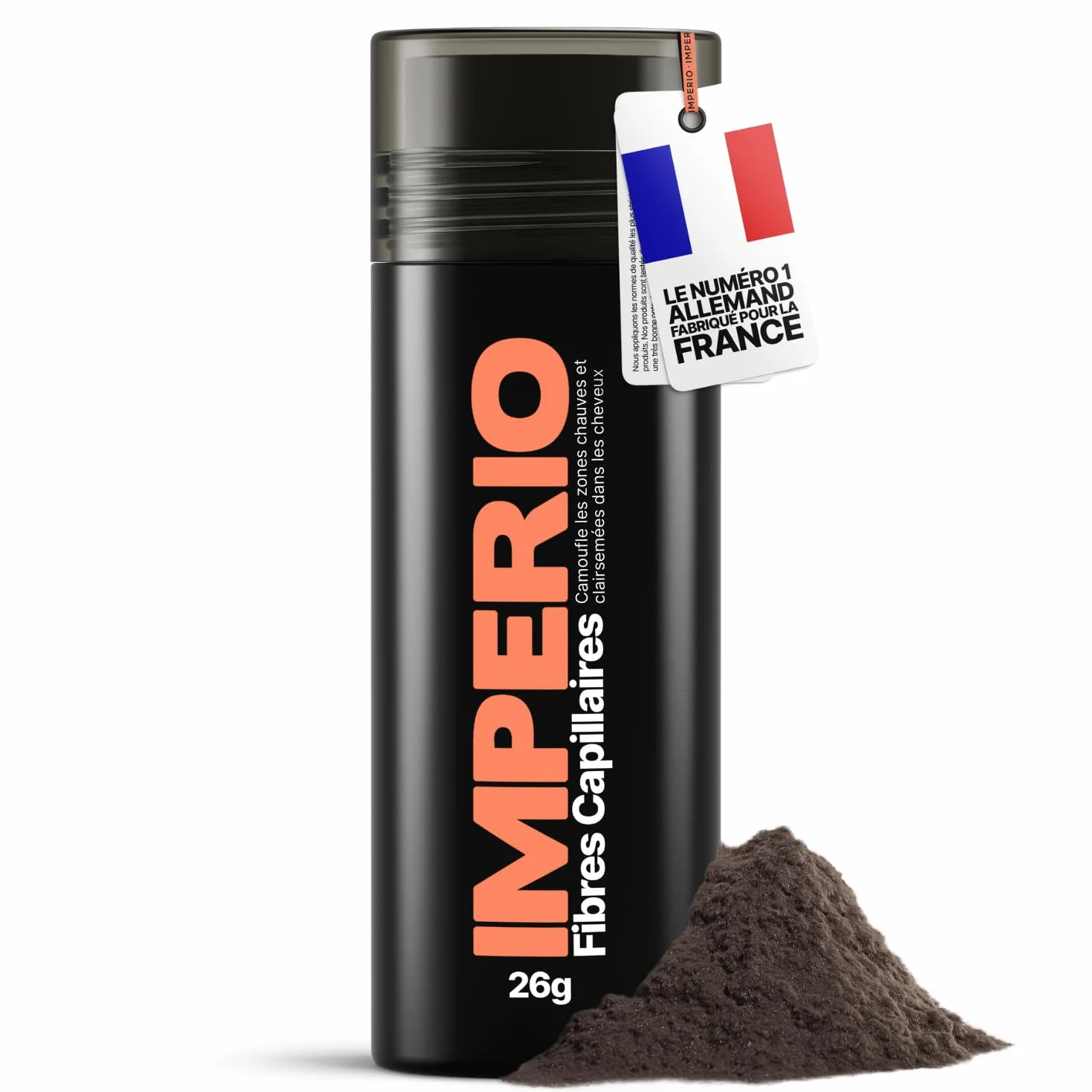 IMPERIO Fibre Capillaire Pour Épaissir les Cheveux & Cheveux Volumineux en Secondes. Poudre Densifiante Cheveux pour un Look Authentique. 100% Naturel! Qualité Salon - 26g (brun foncé)
