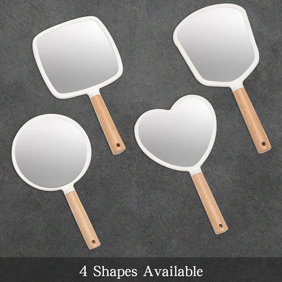 YEAKE Miroir à main en bois avec poignée pour maquillage rasage, miroir de courtoisie portable unilatéral carré
