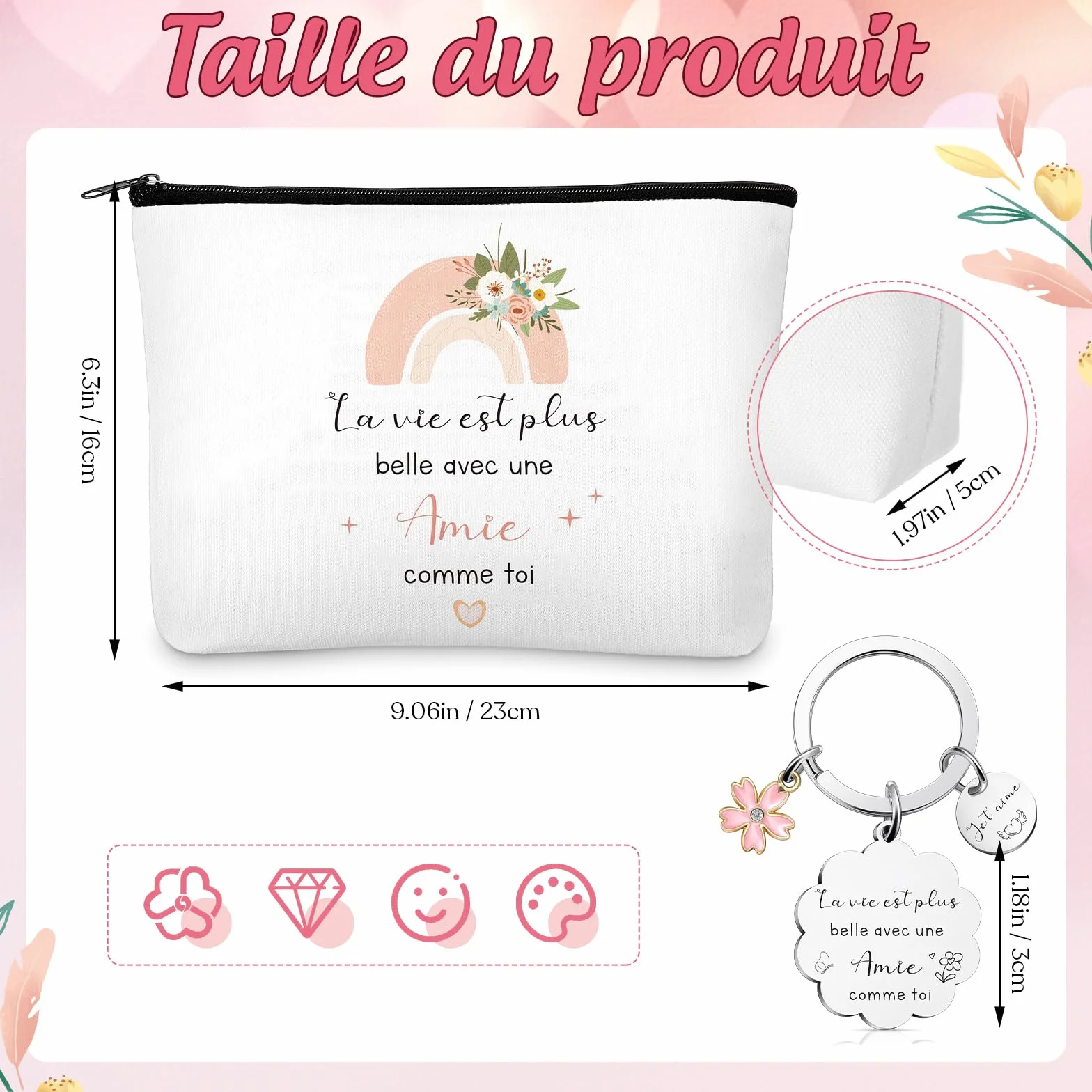 Jadive Porte-Clés Amie Trousse de Maquillage Sac à Cosmétiques avec Fermeture Éclair