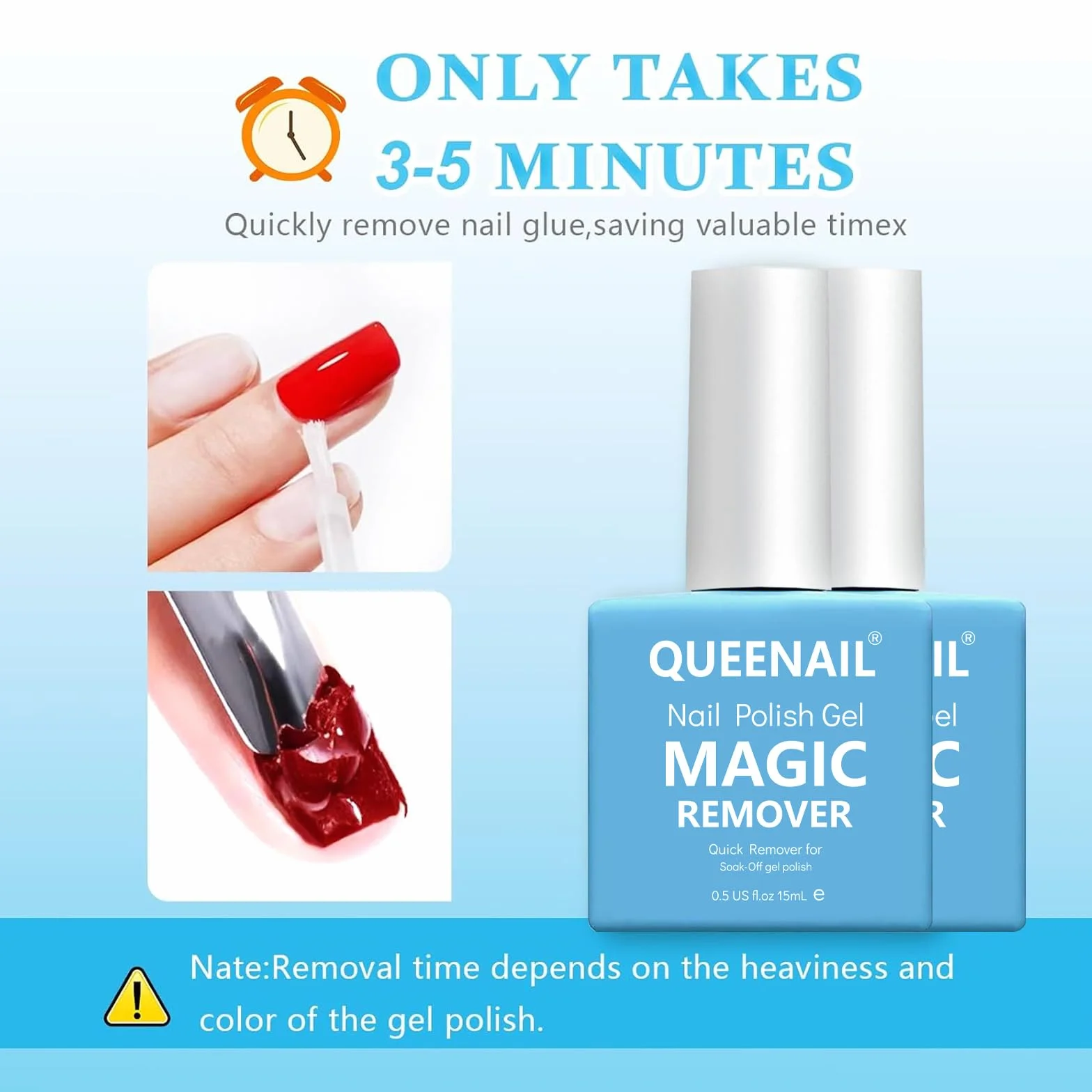 Dissolvant Vernis Semi Permanent 15ml 2 Pièces, Gel Nail Polish Remover avec Lime à Ongles et Pousse-cuticules