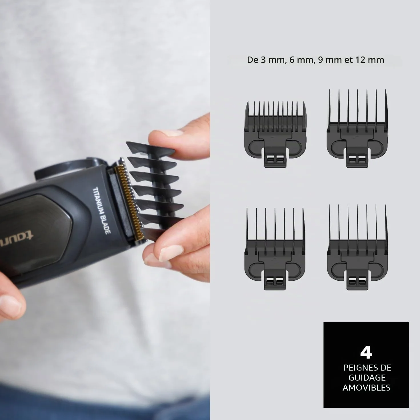 Taurus - Tondeuse à cheveux professionnelle Mithos Avant 6W | 4 Sabots | Lames Titanium | 10 Niveaux de coupe | Moteur AC 3000 rpm | Levier réglable | Câble | Accessoires nettoyage | Gris