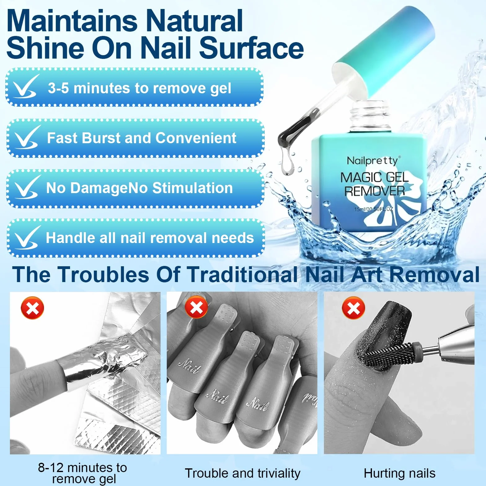 Dissolvant Vernis Semi Permanent Gel Nail Polish Remover 2x15 Ml Enlève en 3-5 Minutes
