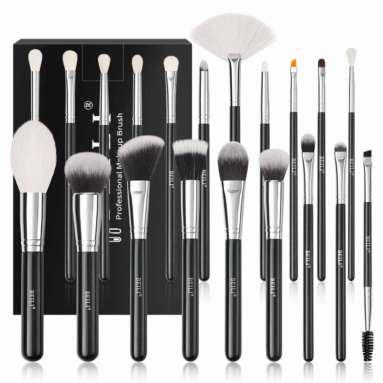 BEILI Pinceaux Maquillage 20PC Kit Pinceau Maquillage Professionnel Poils Chèvre Naturels Synthétiques de Qualité Supérieure pour Fond de Teint,Poudre,Anti-cernes,Ombres à Paupières,Sourcils,Eyeliner
