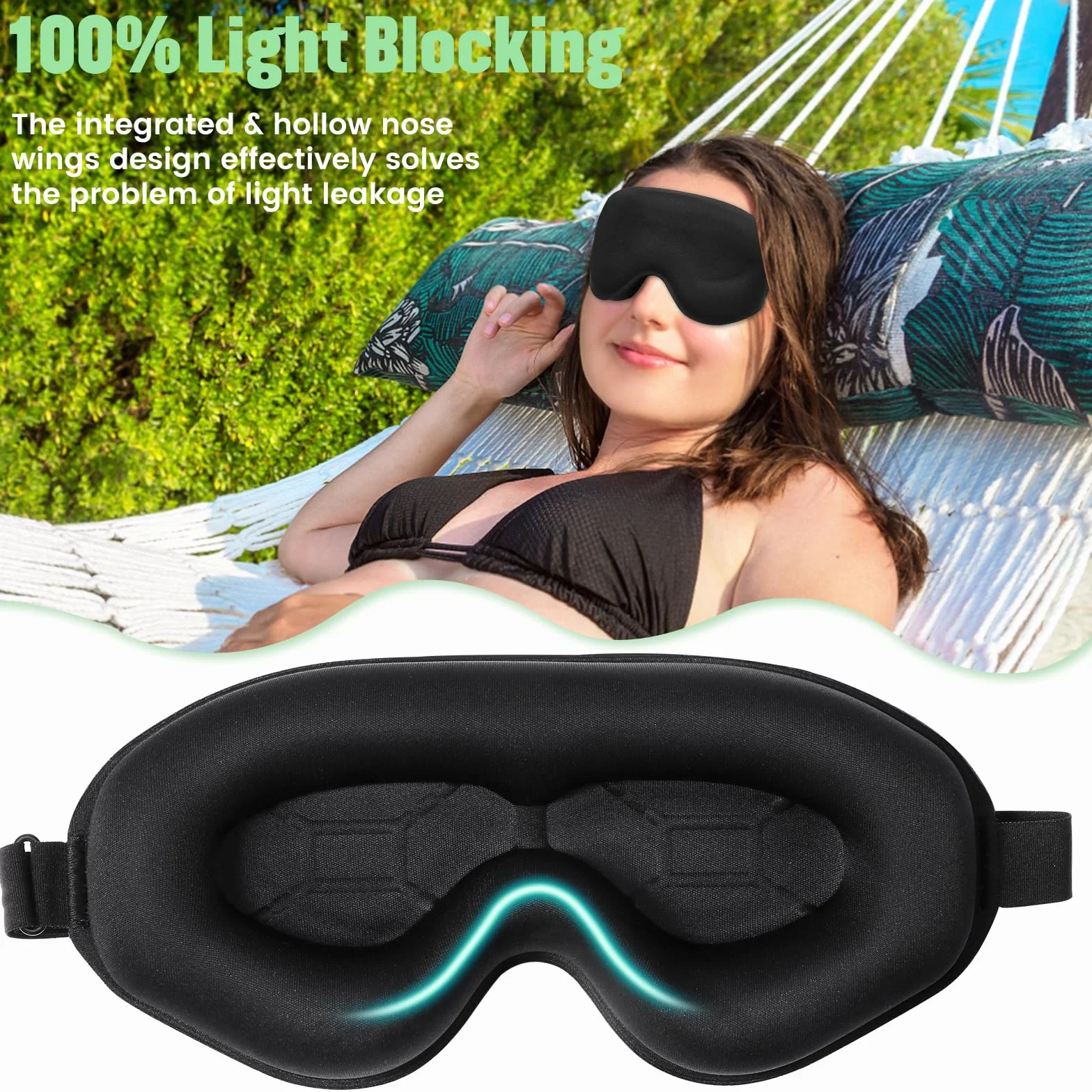 Masque de Nuit 3D Cache Yeux pour Dormir Bloquer la Lumière 20mm Contour Profond Doux Confortable Femme Homme
