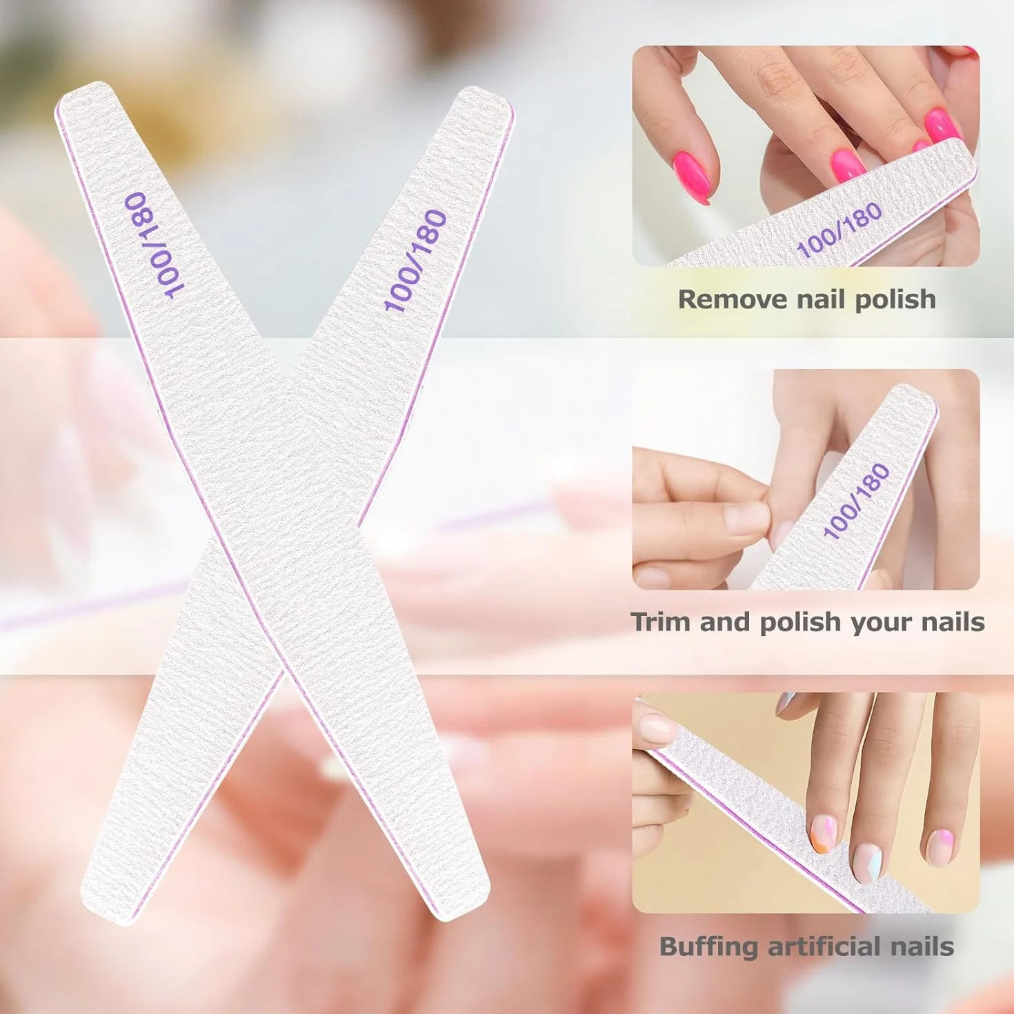 20PCS Limes à Ongles Double Face Réutilisable 100/180 Grit Lime Professionnelle pour Manucure