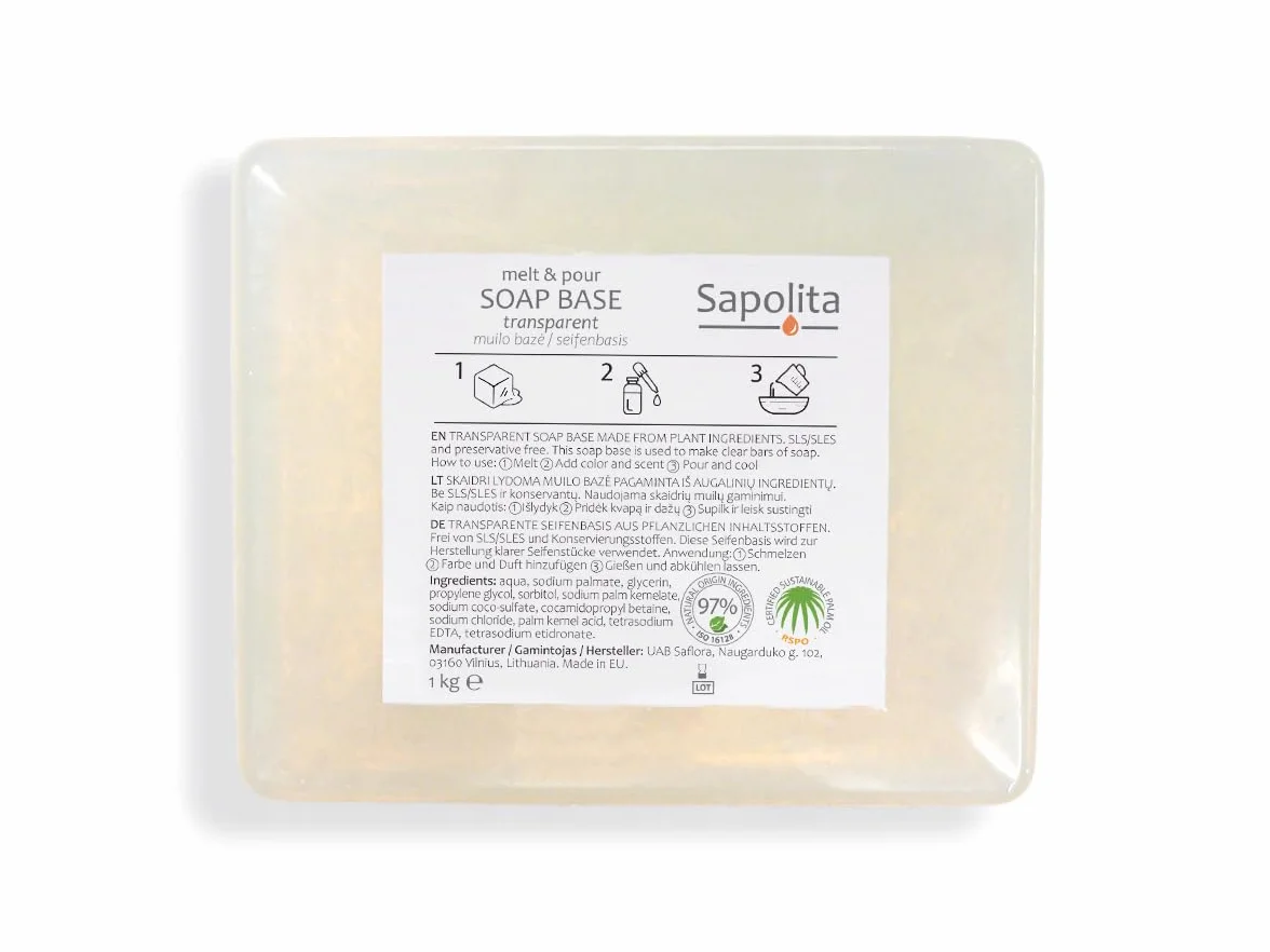 Base de savon à la glycérine 1 kg transparent sans SLS/SLES