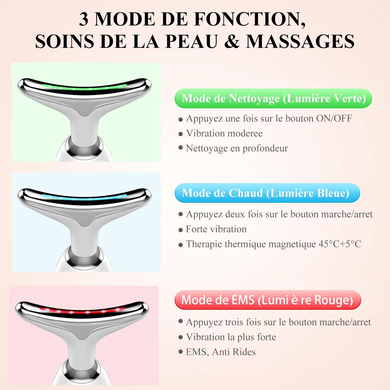 Appareil Anti Rides Visage, ANLAN Appareil de Beauté, Soins de la Peau Dispositif de Beauté avec Lifting EMS Massage, Tonification Pour Le Visage Raffermissement Levage Cou(45℃)