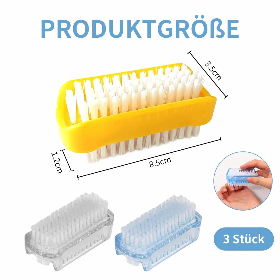 Lot de 3 brosses à ongles robustes double face transparente exfoliante pour nettoyage des mains, pieds