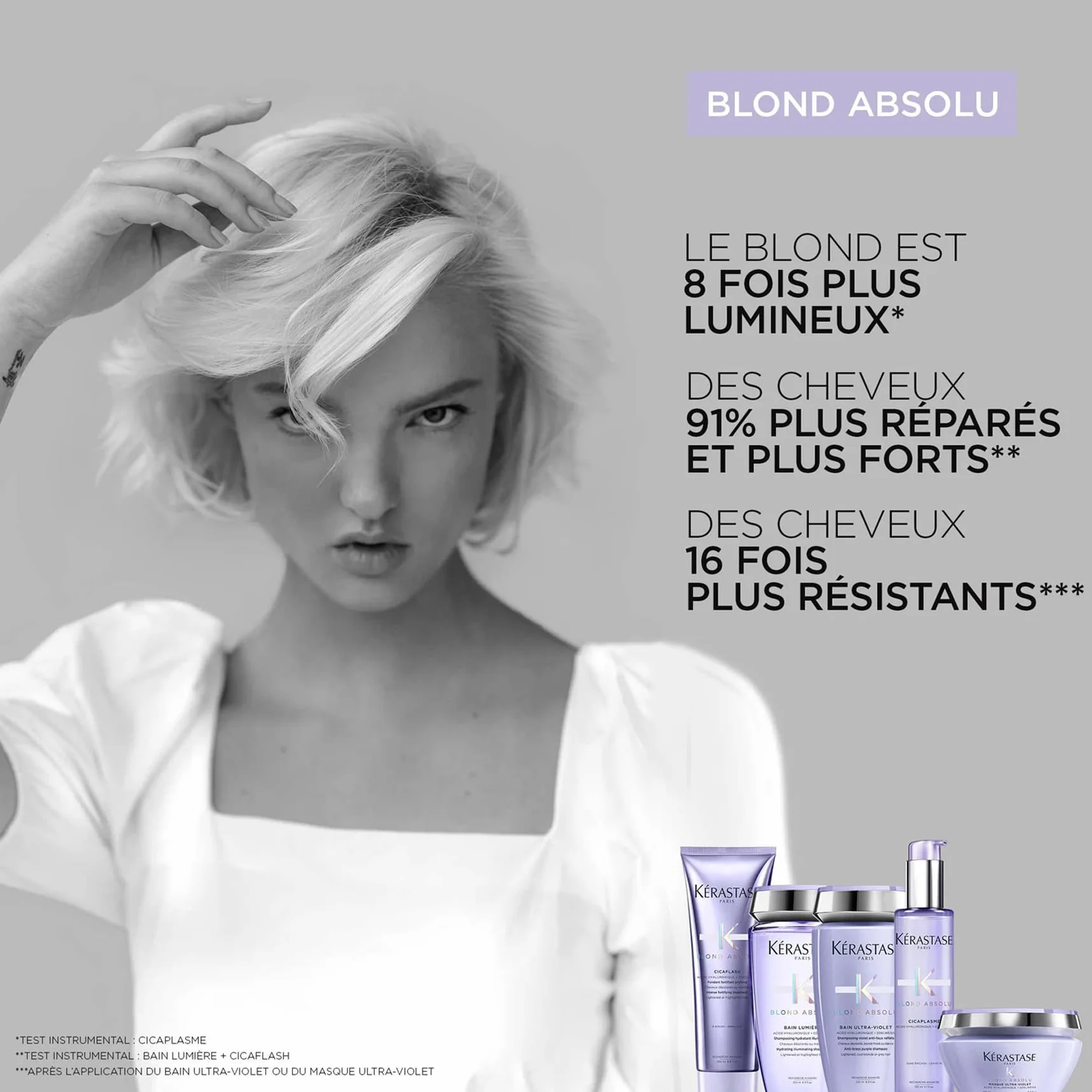 KÉRASTASE Blond Absolu Masque Capillaire Ultra-Violet Nourrissant Anti-Reflets Jaunes Acide Hyaluronique Edelweiss Cheveux Blonds Décolorés Méchés 200 ml