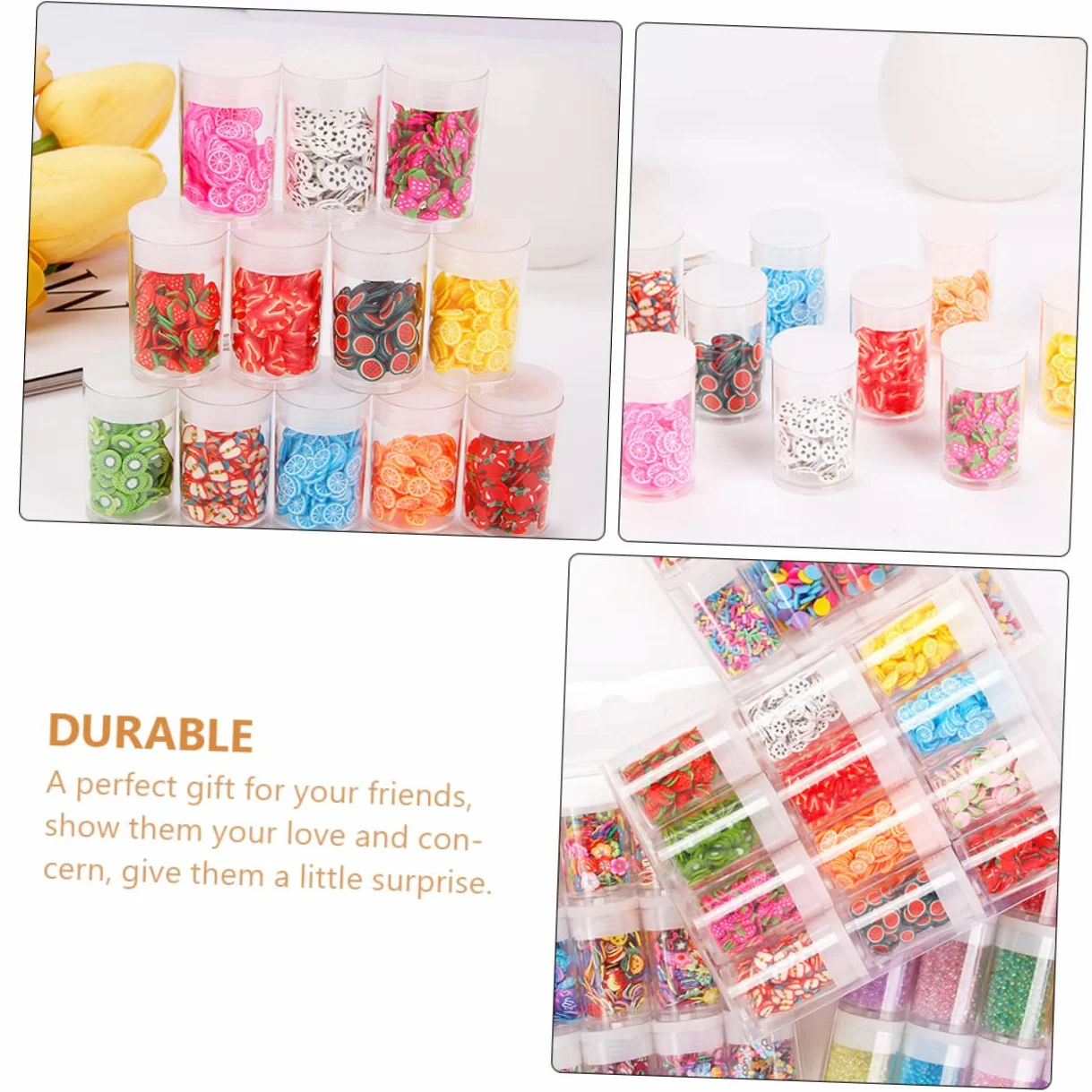 Ipetboom Tranches Nail Art Fruits 12 Boîtes Assortiment Aléatoire Décorations Argile Polymère DIY Ongles