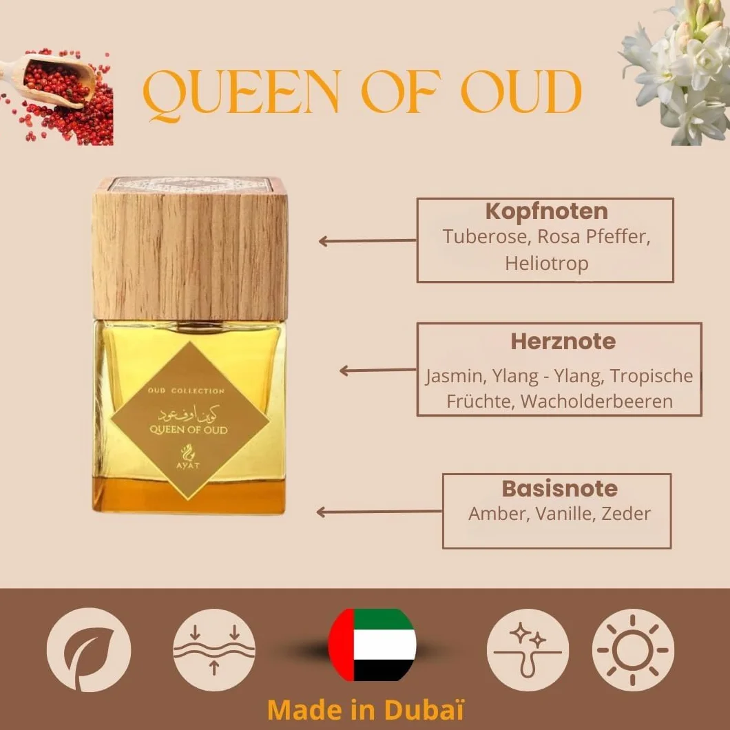 AYAT PERFUMES Eau de Parfum OUD COLLECTION 100 ml – Senteur Arabian pour Hommes et Femmes – Une Fragrance Orientale Sensuelle, Conçue et Fabriquée à Dubaï – Queen Of Oud