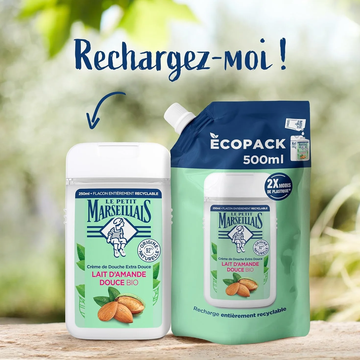 Le Petit Marseillais Recharge Extra Douce Crème de Douche Lait d'Amande Douce Bio Écopack 500ml