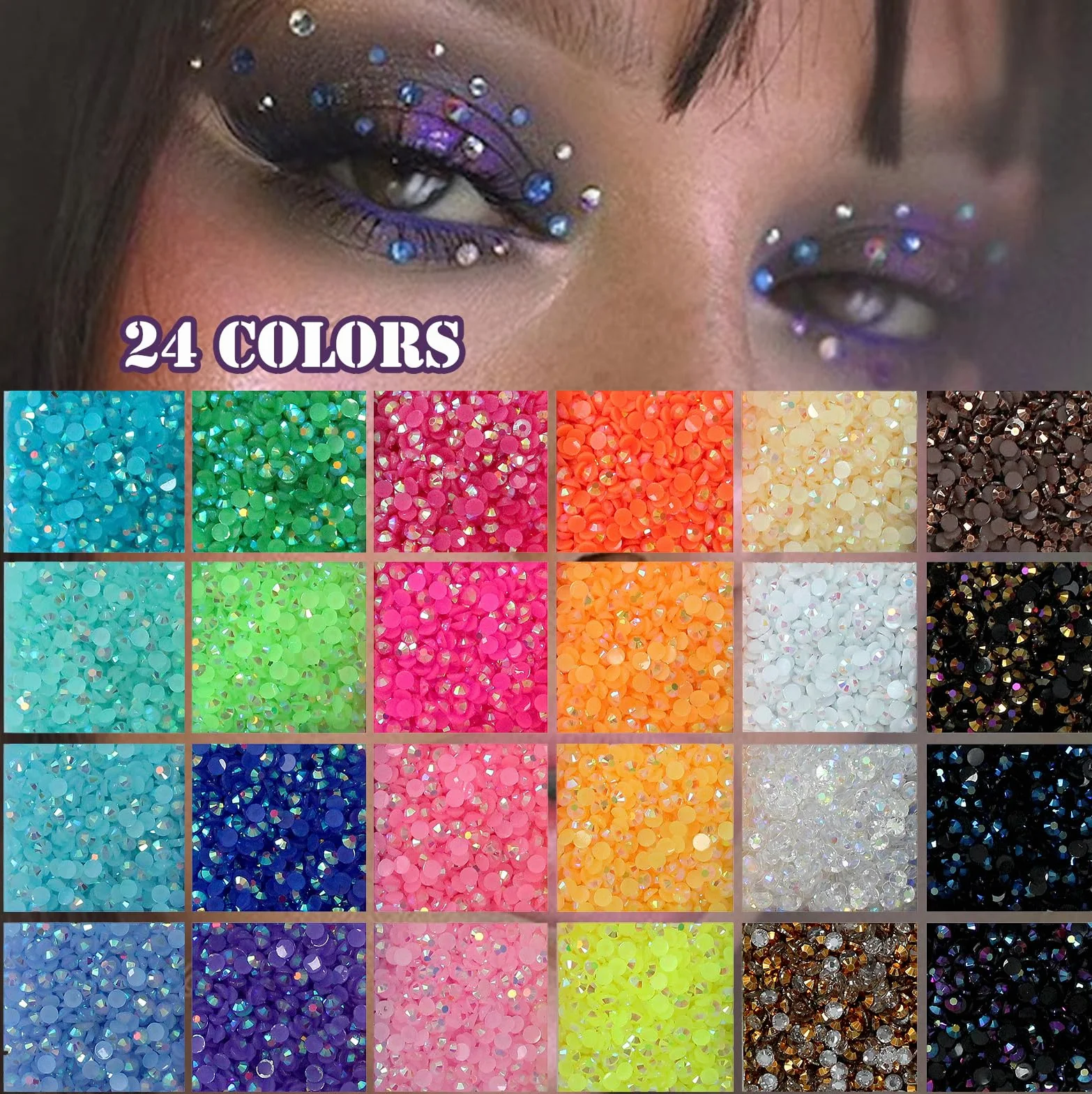 BetterJonny 24000Pcs Strass Ongle Nail Art 24 Couleurs 3mm Cristal Diamants à Dos Plat avec Pincette et Stylo Pointeur