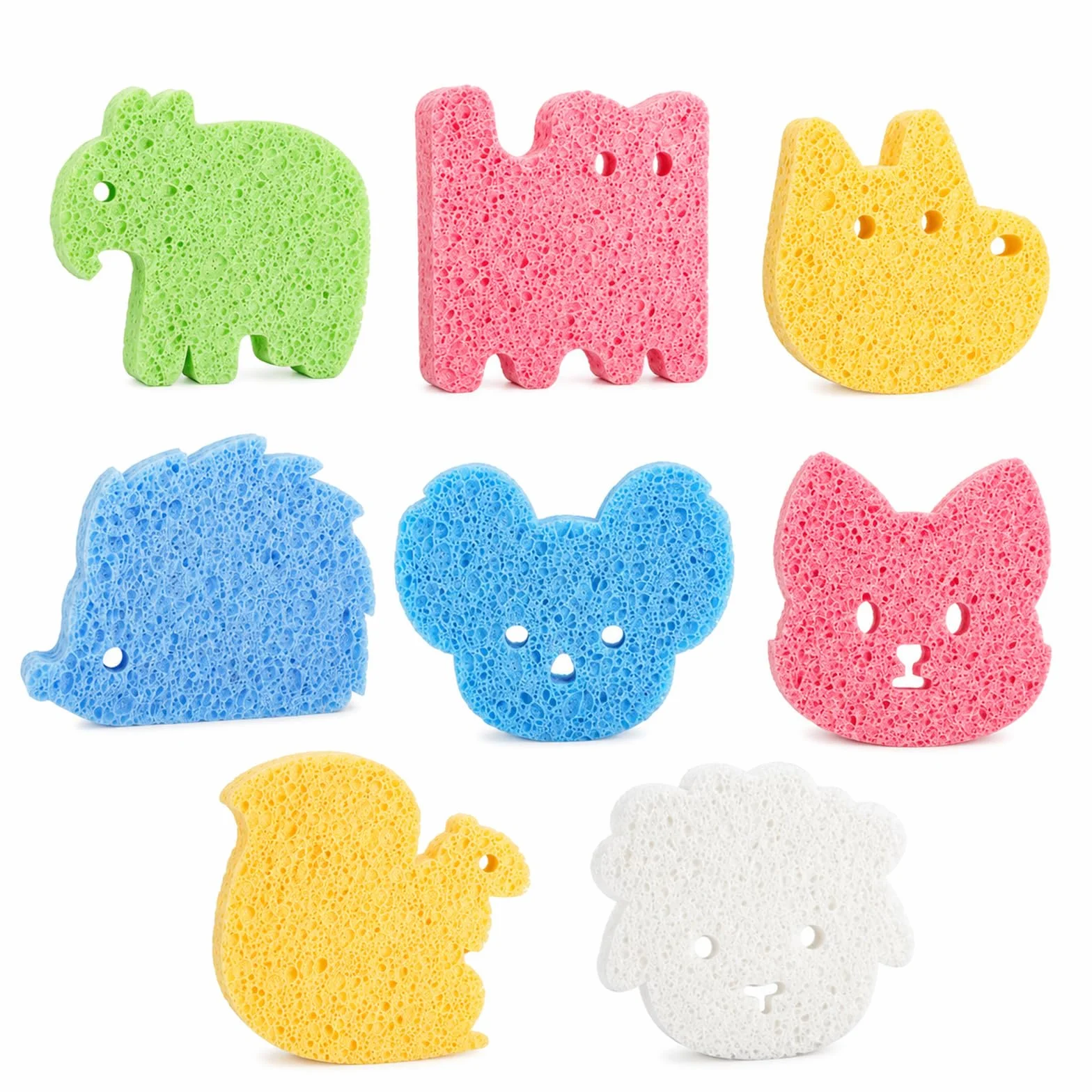 Éponges Bebe de Bain 8 Pièces, Éponges Mignonnes pour Tout-petits et Enfants, Exfoliante Multifonctionnelle Accessoires Douche