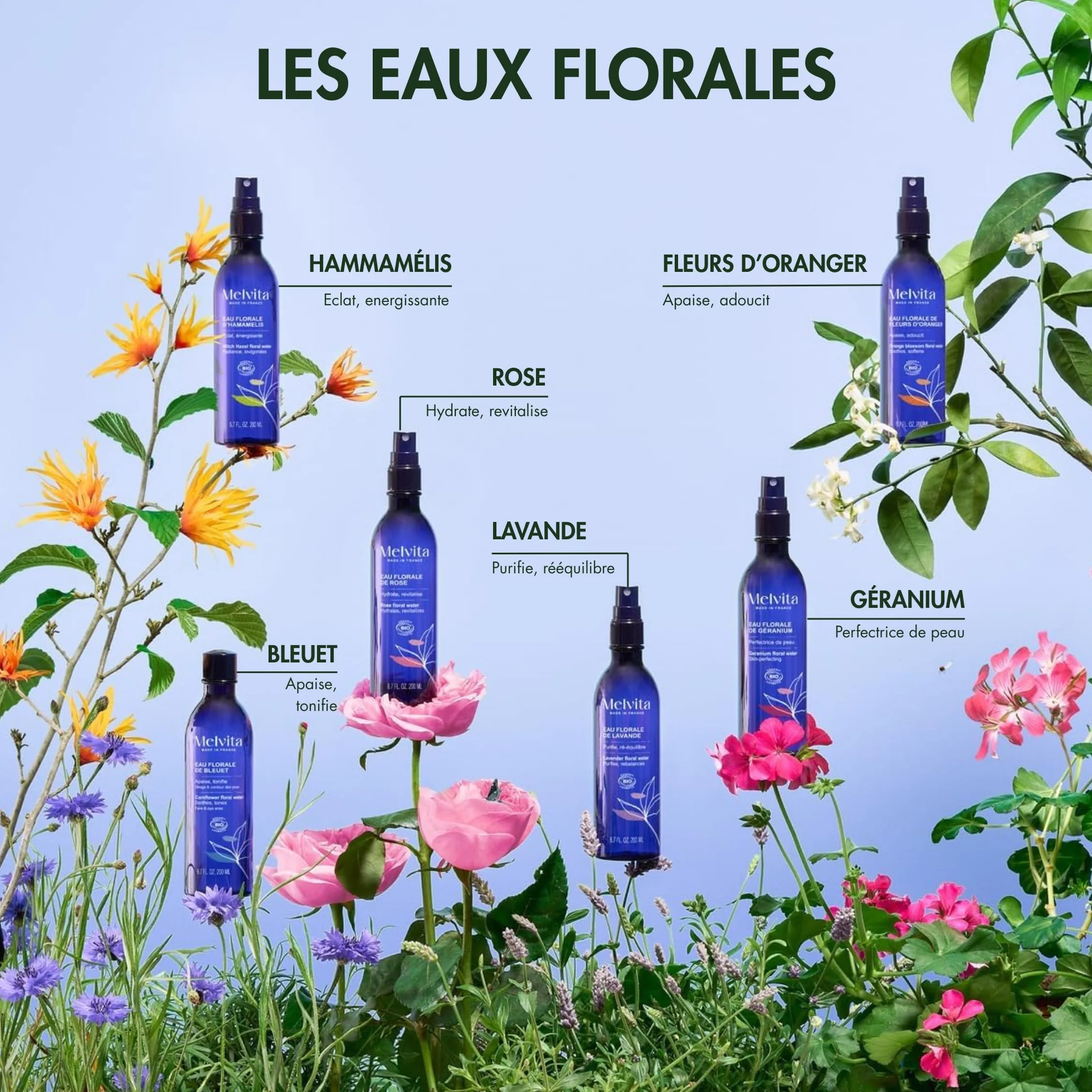 Melvita Eau Florale Tonifiante Rafraîchissante 100% Naturelle Certifiée Bio Fabriquée en France