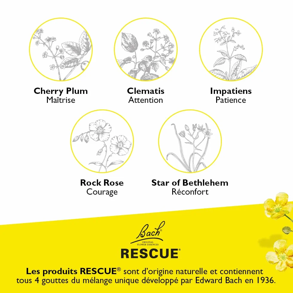 RESCUE Compte-gouttes 10ml 5 Fleurs de Bach Original mélange naturel stress quotidien