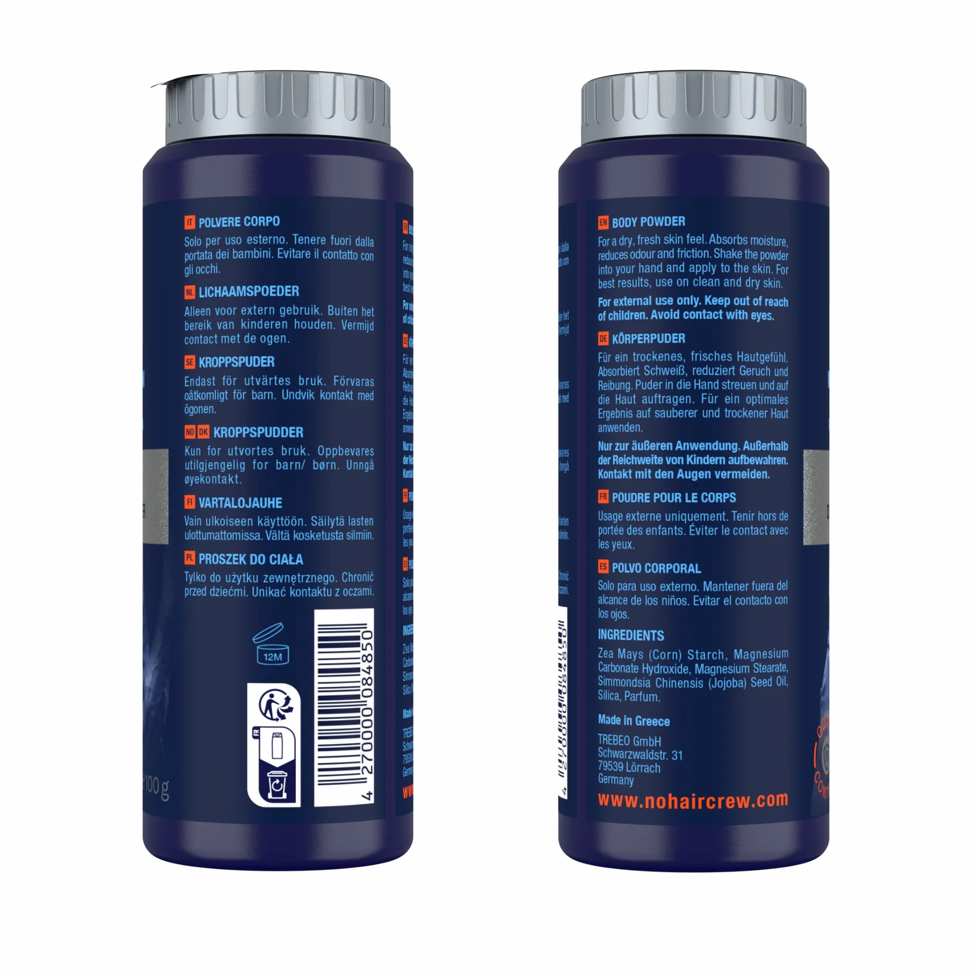 NO HAIR CREW Dry & Fresh Poudre Intime pour Hommes 100 g – Poudre Corporelle Sans Talc contre la Transpiration et les Odeurs