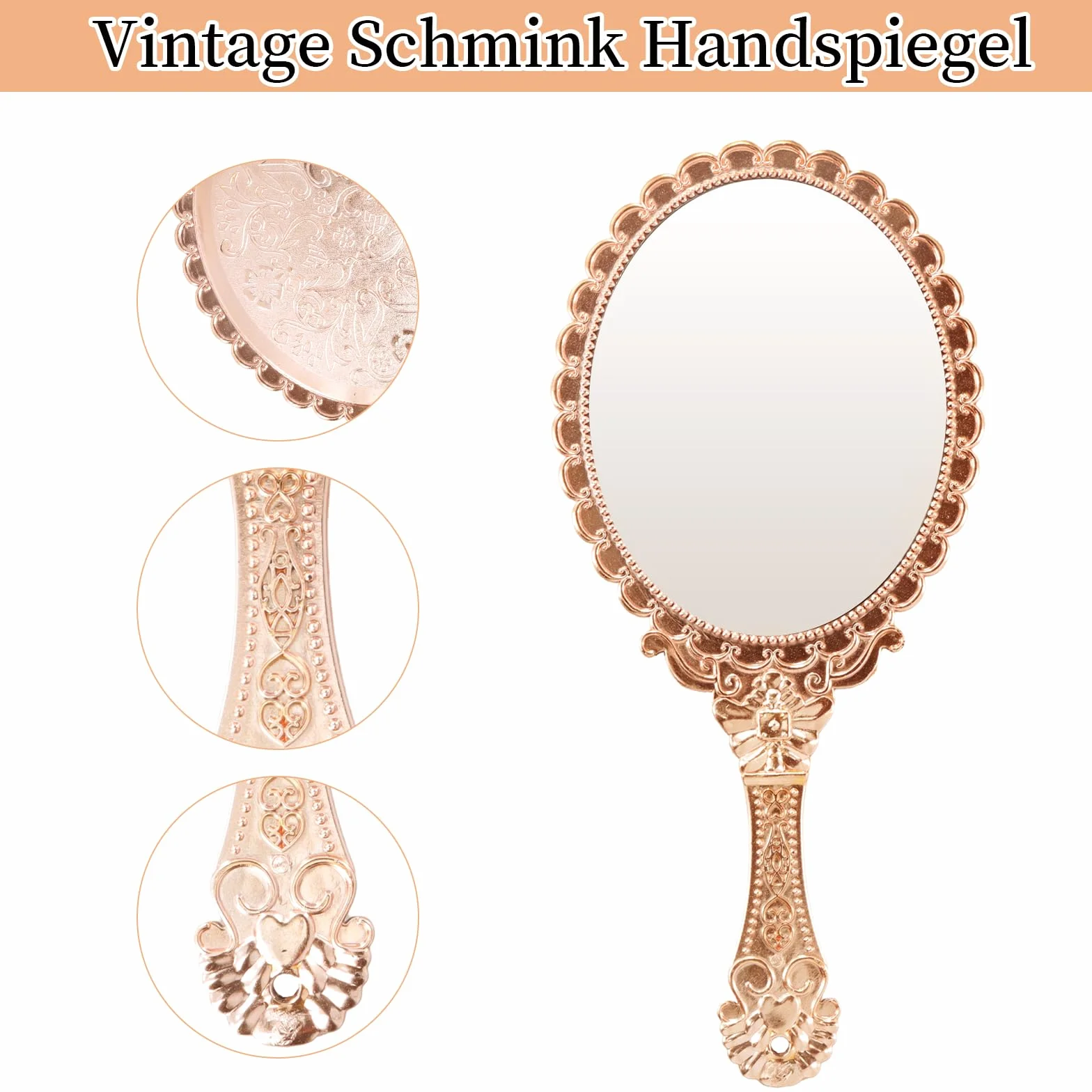 Miroir de Poche Vintage Miroir à Main Miroir de Voyage Miroir de Maquillage Or Rose