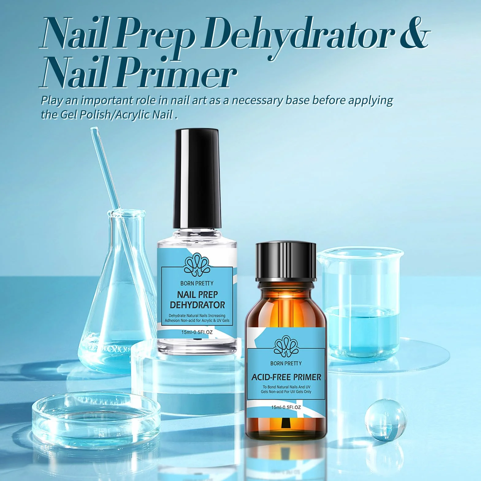 BORN PRETTY Primer Ongle Gel UV Déshydrateur Kit Vernis Semi Permanent 15 ml 2pcs