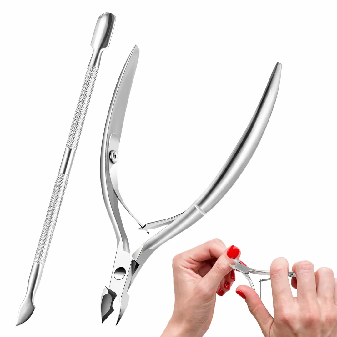 Coupe Cuticule Ongle, pince cuticule ongle, pince épiderme onglette Pédicure, Pincette à Peaux en Acier Inoxydable, Poussoir à Revêtements à Double Extrémité, Grattoir à Onglettes