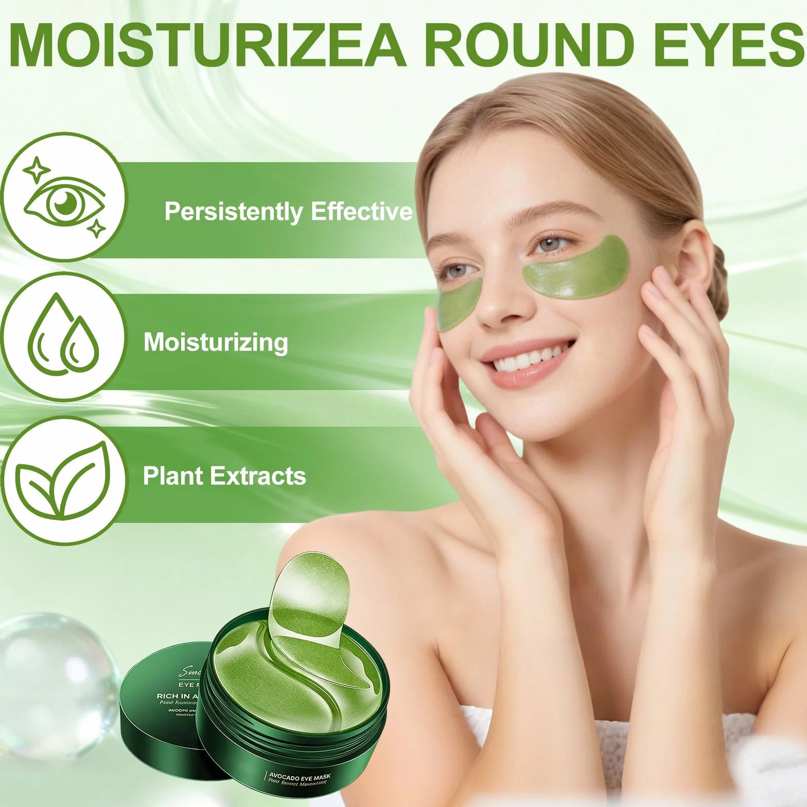 Eye Patch Hydrogel 60 Pcs Patch Yeux Collagene Hydratants Avocat Réduire les Cernes Poches Fatigue