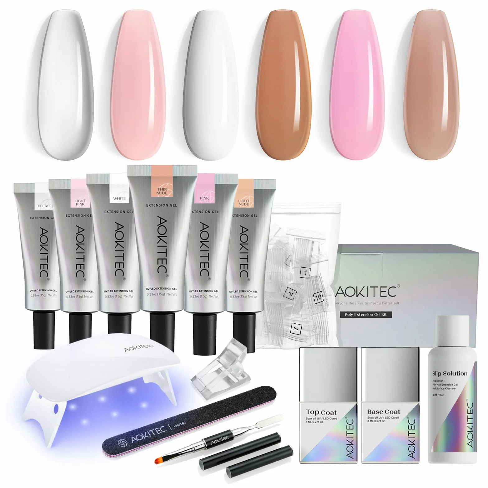 Aokitec Polygel Kit 6 Couleurs UV LED Vernis à Ongles Gel Extension