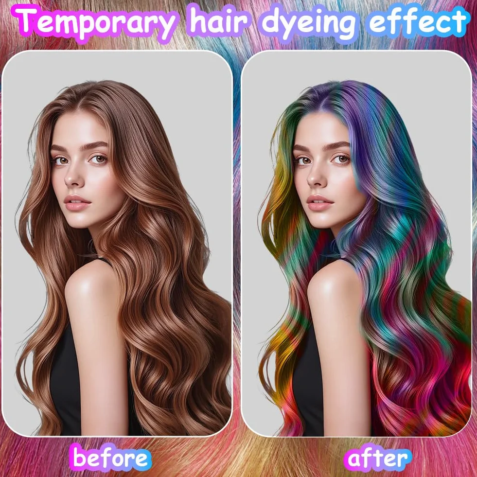 Craie Cheveux Colorées Lot de 6, Mascara Lavable pour Cheveux, Teinture Temporaire
