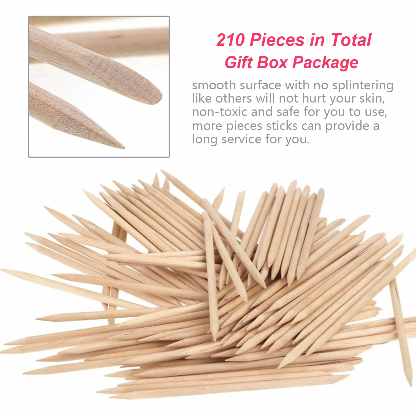 FITDON Bâton de Cuticule en Bois 210 Pièces pour Manucure et Pédicure