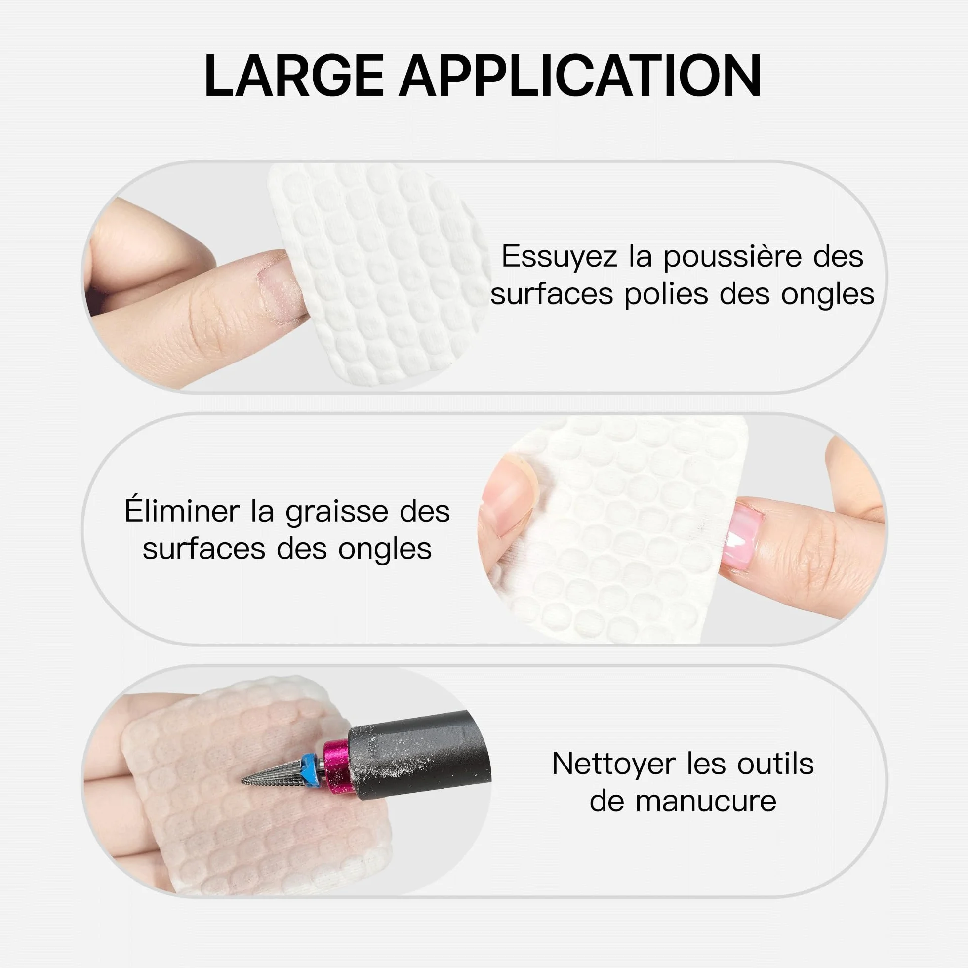 HALMAI Lingettes Ongles Sans Peluches Sans Acétone Compatibles Acétone Tampons Dissolvant Water-Lock Haute Absorption Retrait Ongles Gel Acrylique