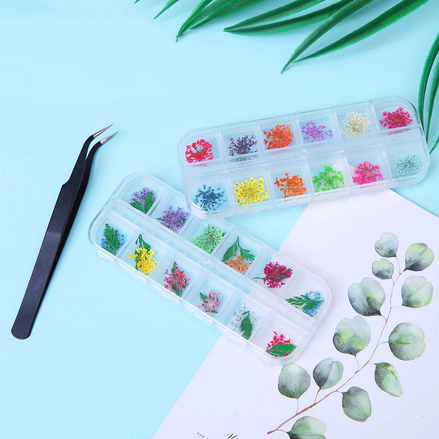KAHEIGN 96 Pièces Fleur Séchée pour Ongles, 3D Nail Art Véritable Fleur Séchée Manucure Décoration
