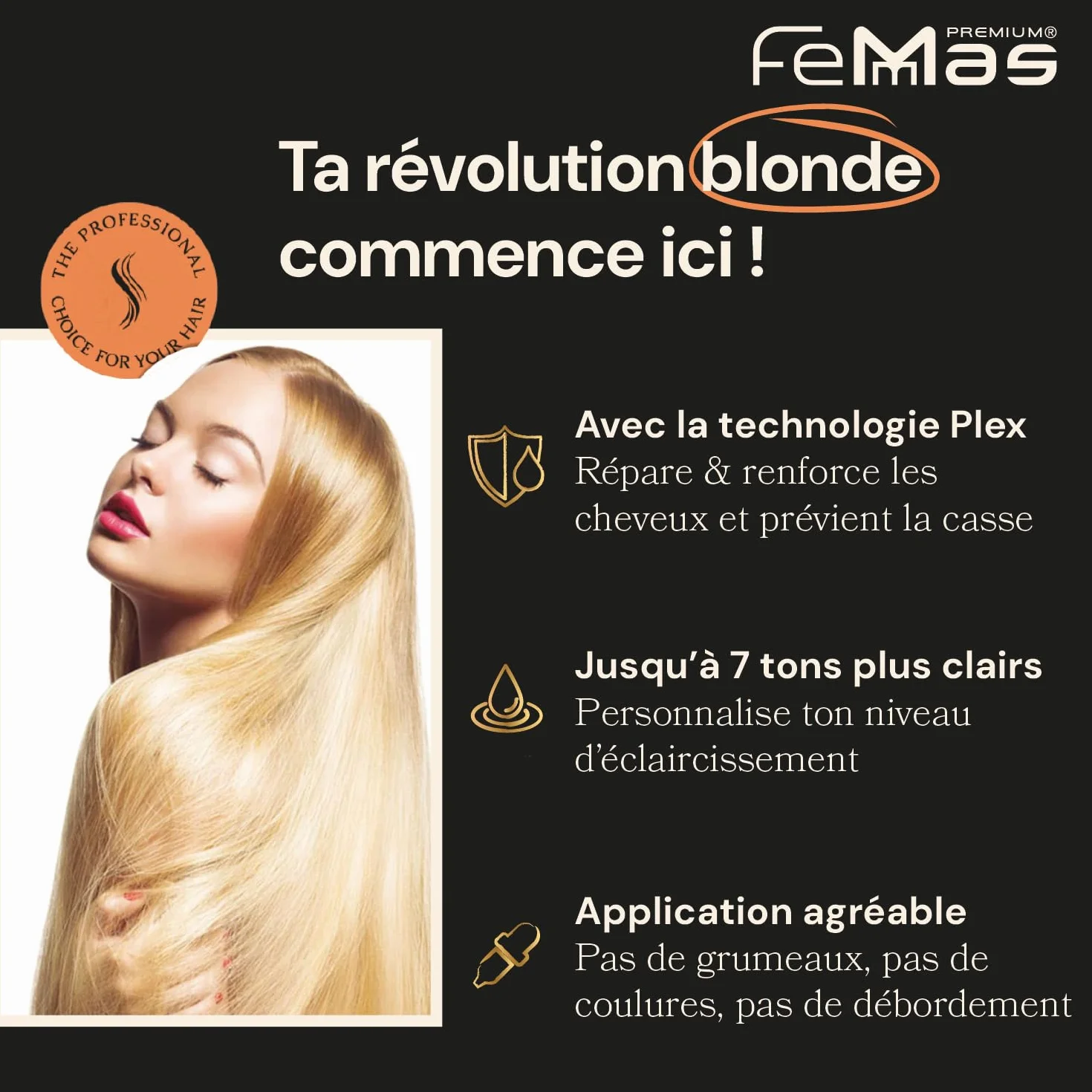 FemMas poudre décolorante blanche 500g I Avec technologie Plex et huile d'argan I application facile et décoloration uniforme I forte et sans poussière I Éclaircissements des cheveux de 2 à 7 nuances