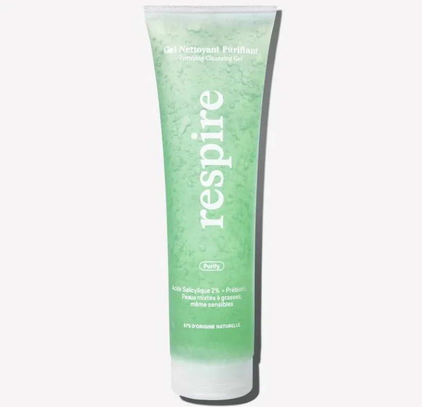 Respire Gel Nettoyant Purifiant Acide Salicylique 2% Prébiotiques Peaux Mixtes à Grasses