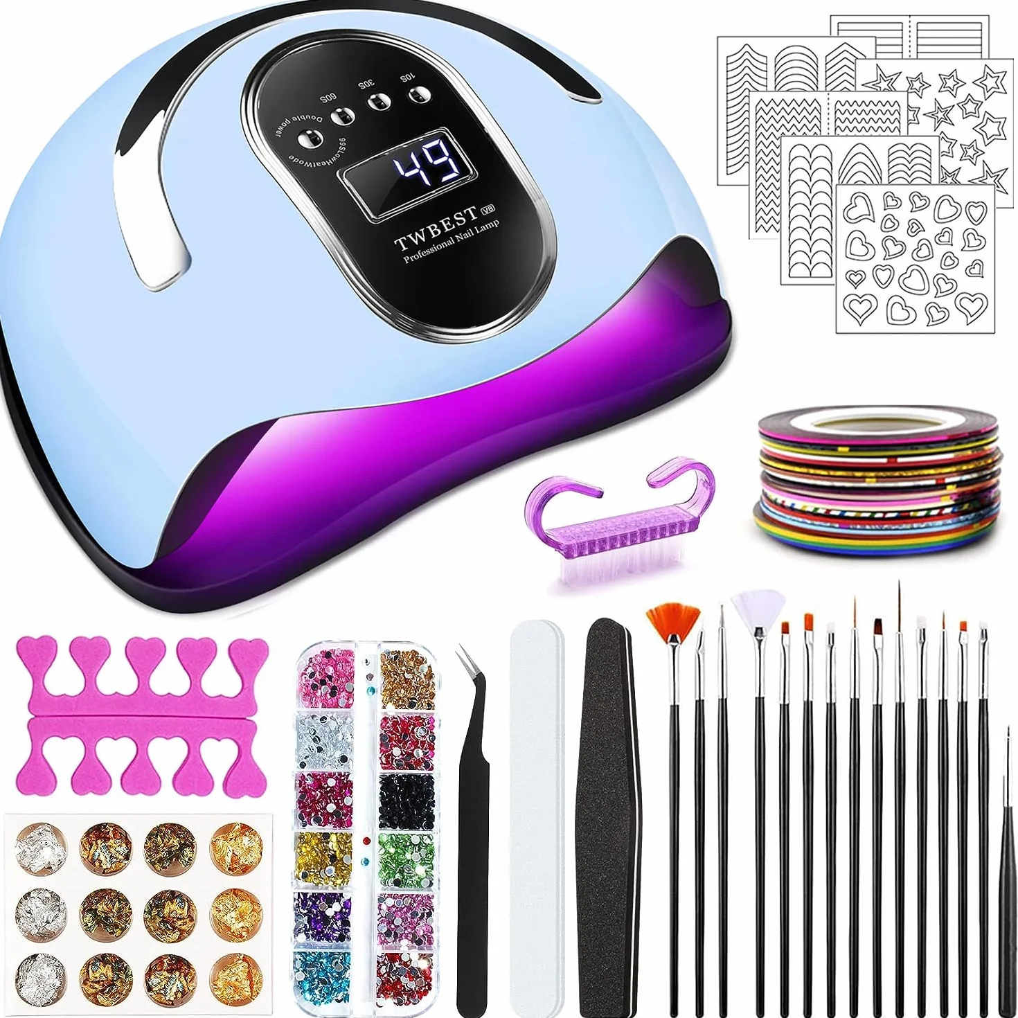 168W Lampe UV Sèche Ongles,UV LED Séchoir à Ongles Professionnel Automatique,10/30/60/99s,LCD Ecran,Capteur,Base Amovible,Portable Machine Ongle Gel Automatique pour Gel Vernis
