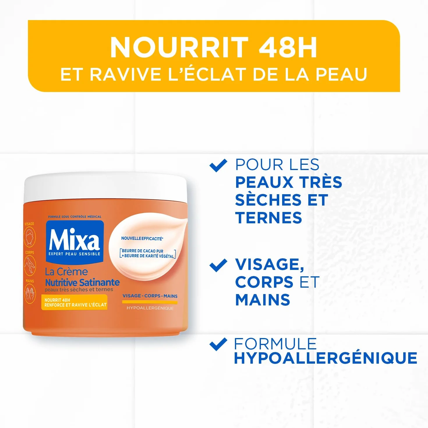 MIXA Crème Hydratante Anti-Grisaille 400ml Peaux Très Sèches Beurre de Cacao Karité
