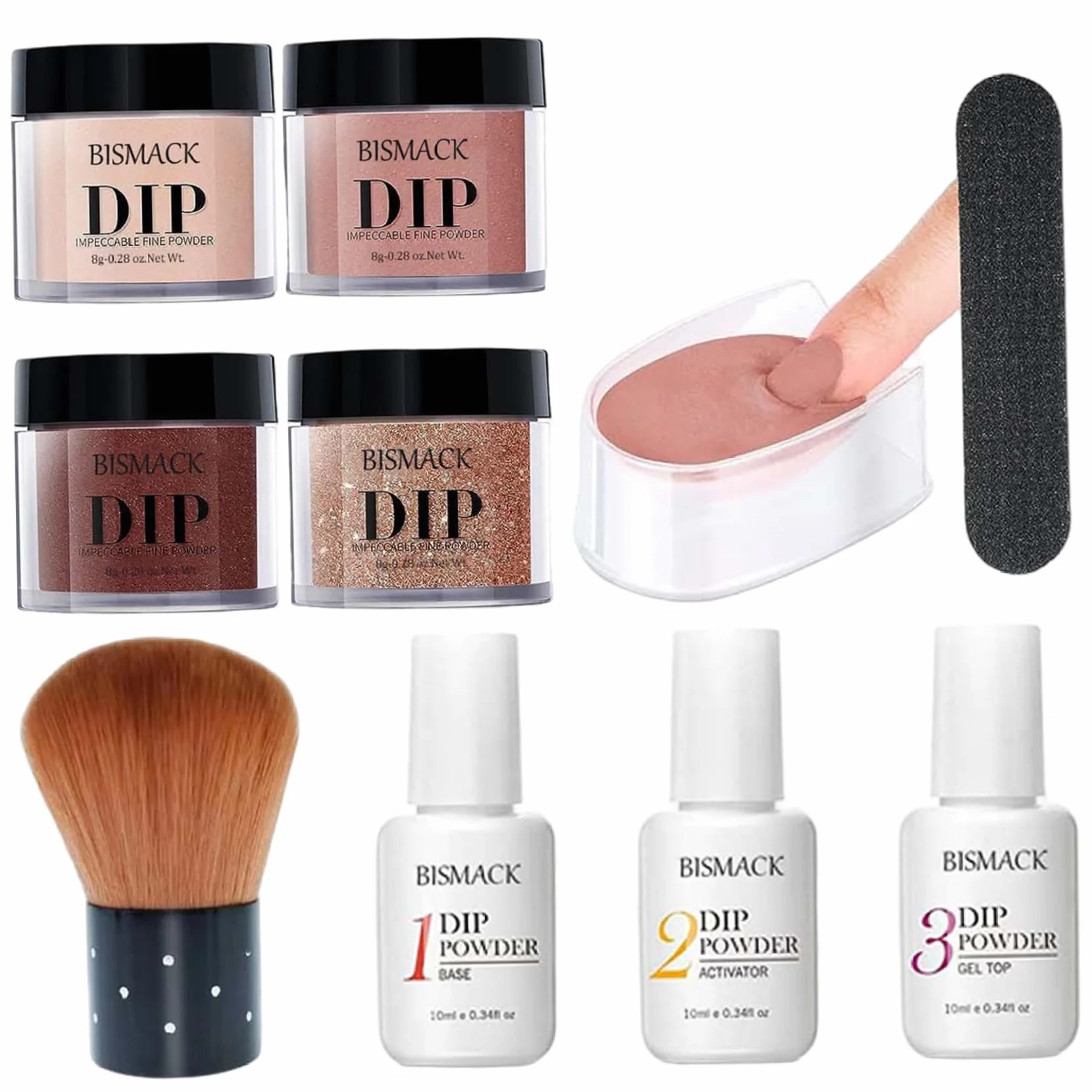Kit de poudre de trempage pour ongles 10 pièces, 4 couleurs avec activateur base/couche finition, marron